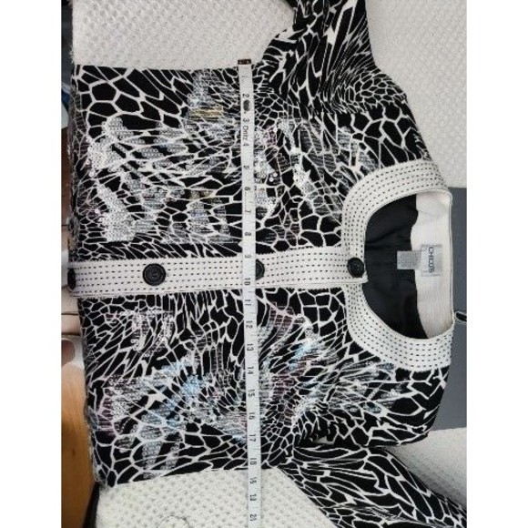 Chicos‎ Black & White Abstract Floral Print Jacket Button Cotton Cardigan Sz 0 S - Picture 7 of 10